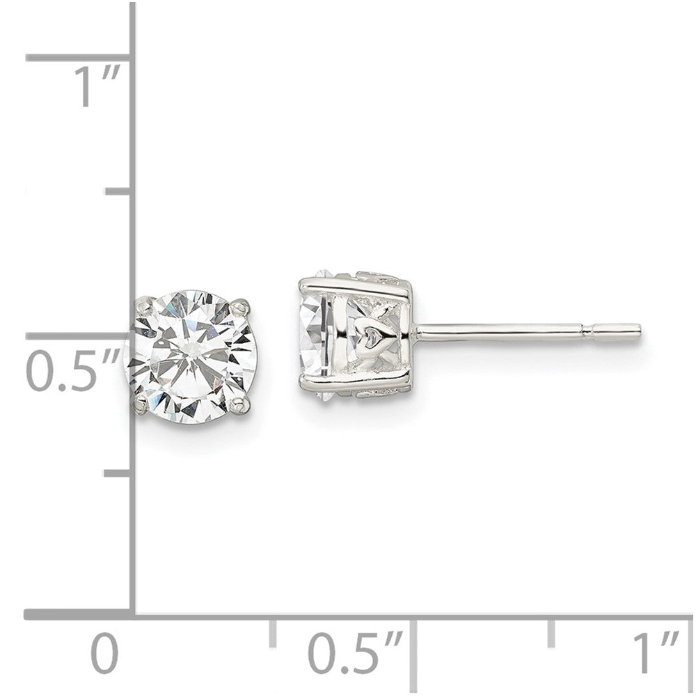 Sterling Silver Polished 6mm Round CZ Heart Basket Set Stud Earrings