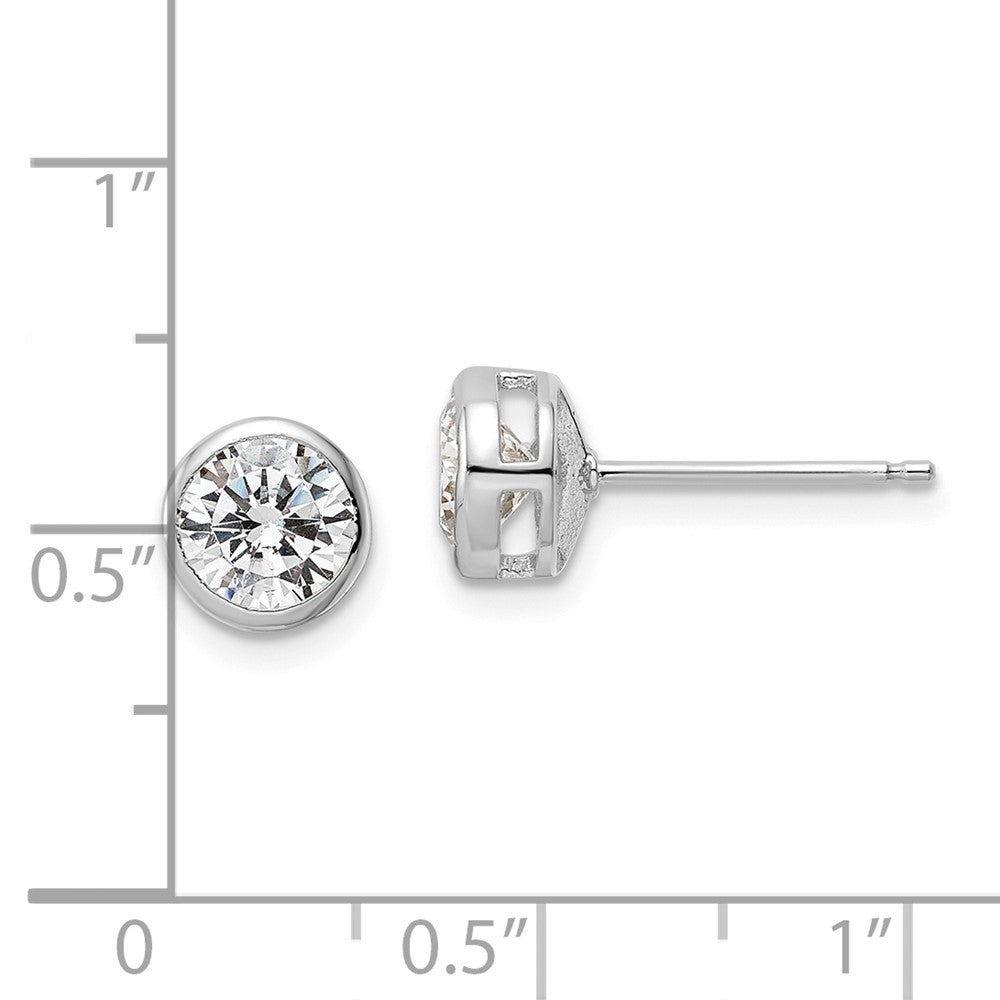 Sterling Silver Rhod-plated Polished 6mm Round CZ Bezel Set Stud Earrings