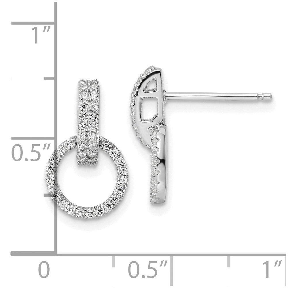 Sterling Silver Rhodium-plated Polished CZ Circle Post Dangle Earrings
