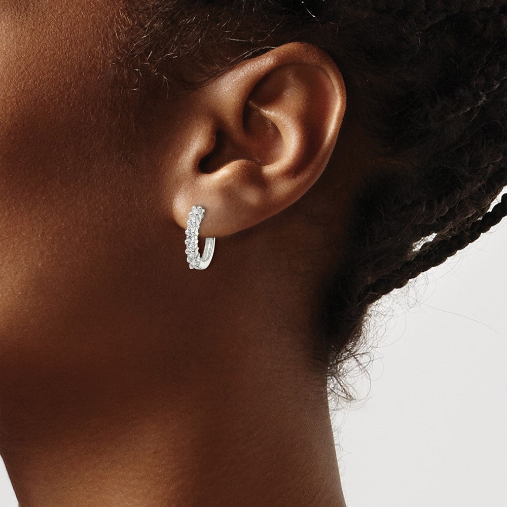 Sterling Silver Polished CZ Hinged Hoop Earrings