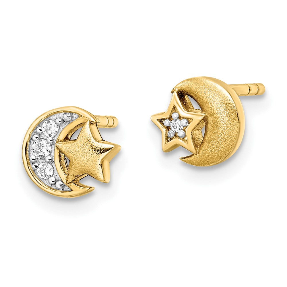 Affordable Expressions Sterling Silver Gold-tone CZ Star and Moon Post Earrings