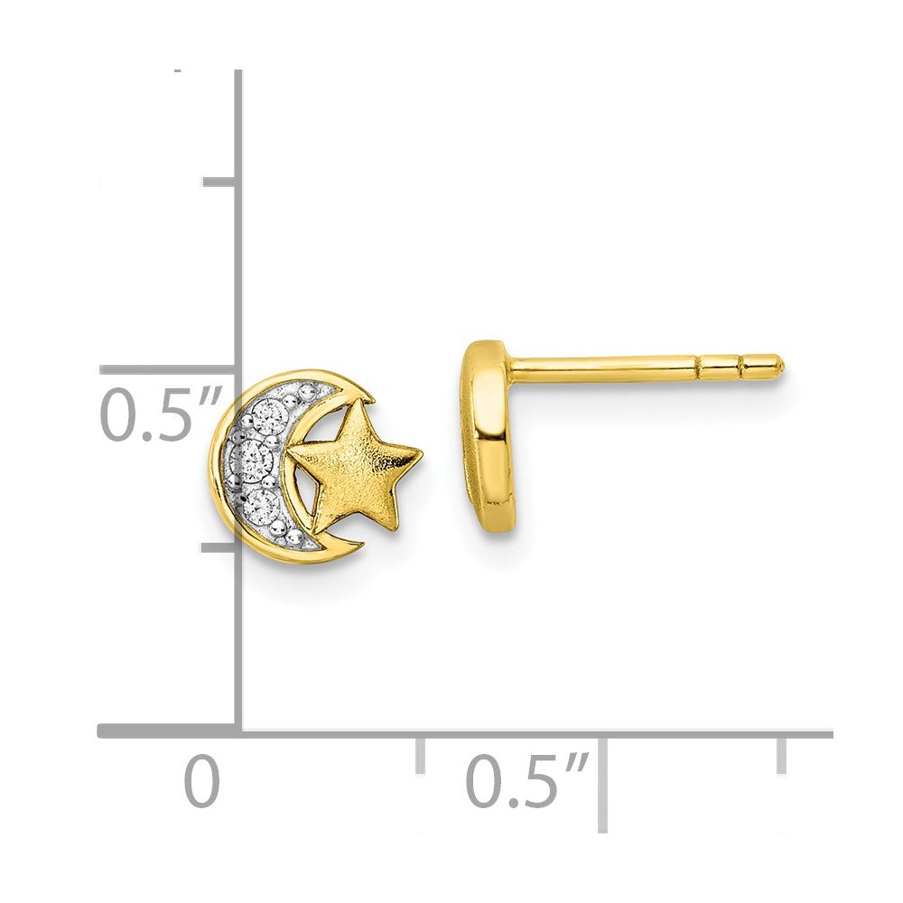 Affordable Expressions Sterling Silver Gold-tone CZ Star and Moon Post Earrings