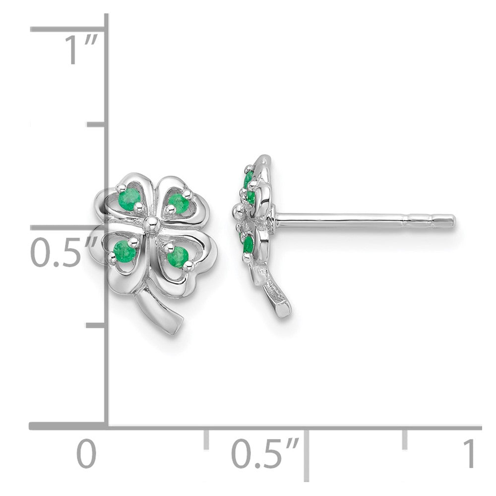 Sterling Silver RH-plated Emerald Four Leaf Clover Post Earrings