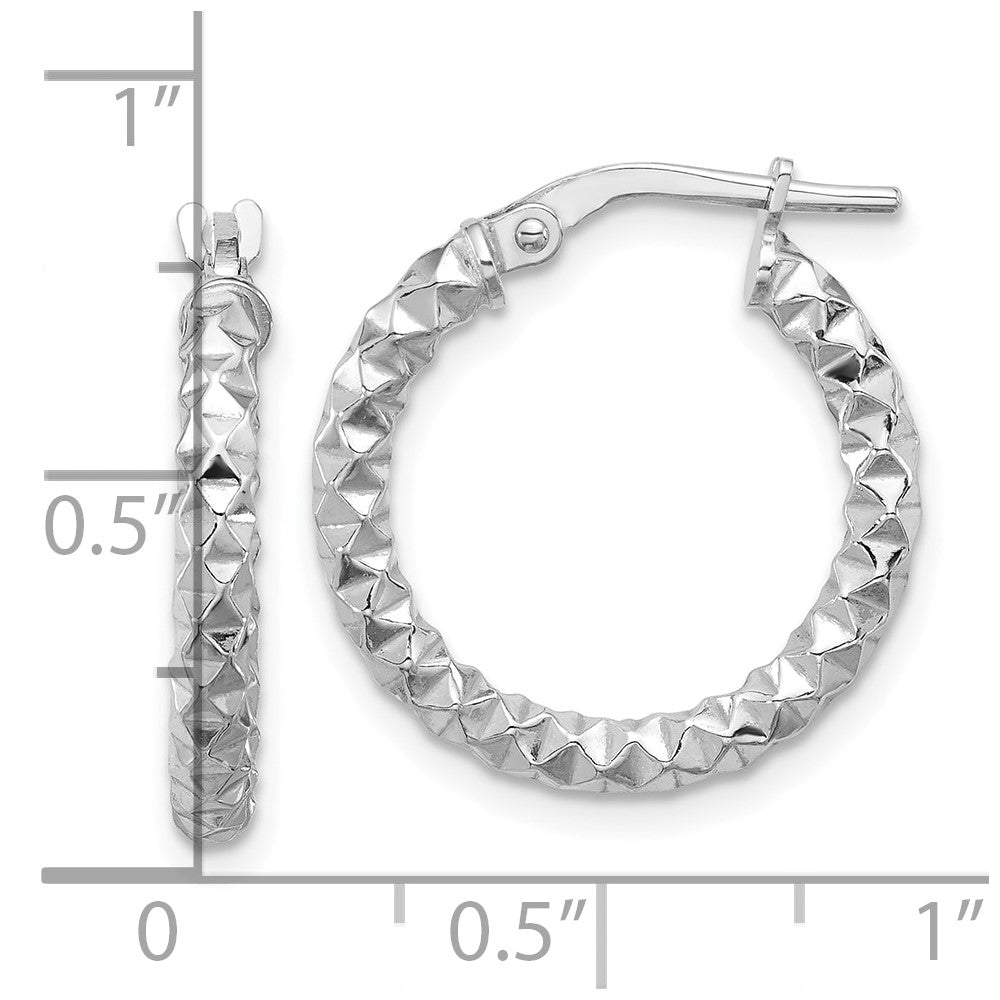 Sterling Silver Rhodium-plated Polished Textured 2.50mm Hoop Earrings