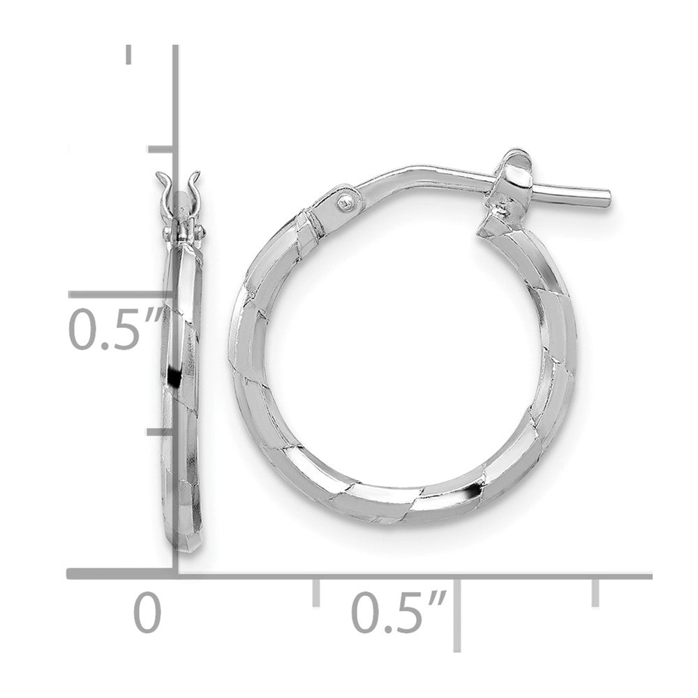Sterling Silver Rhodium-plated Polished Textured 1.60mm Hoop Earrings