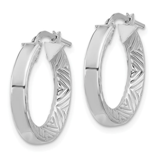 Sterling Silver Rhodium-plated Polished and Textured Hoop Earrings
