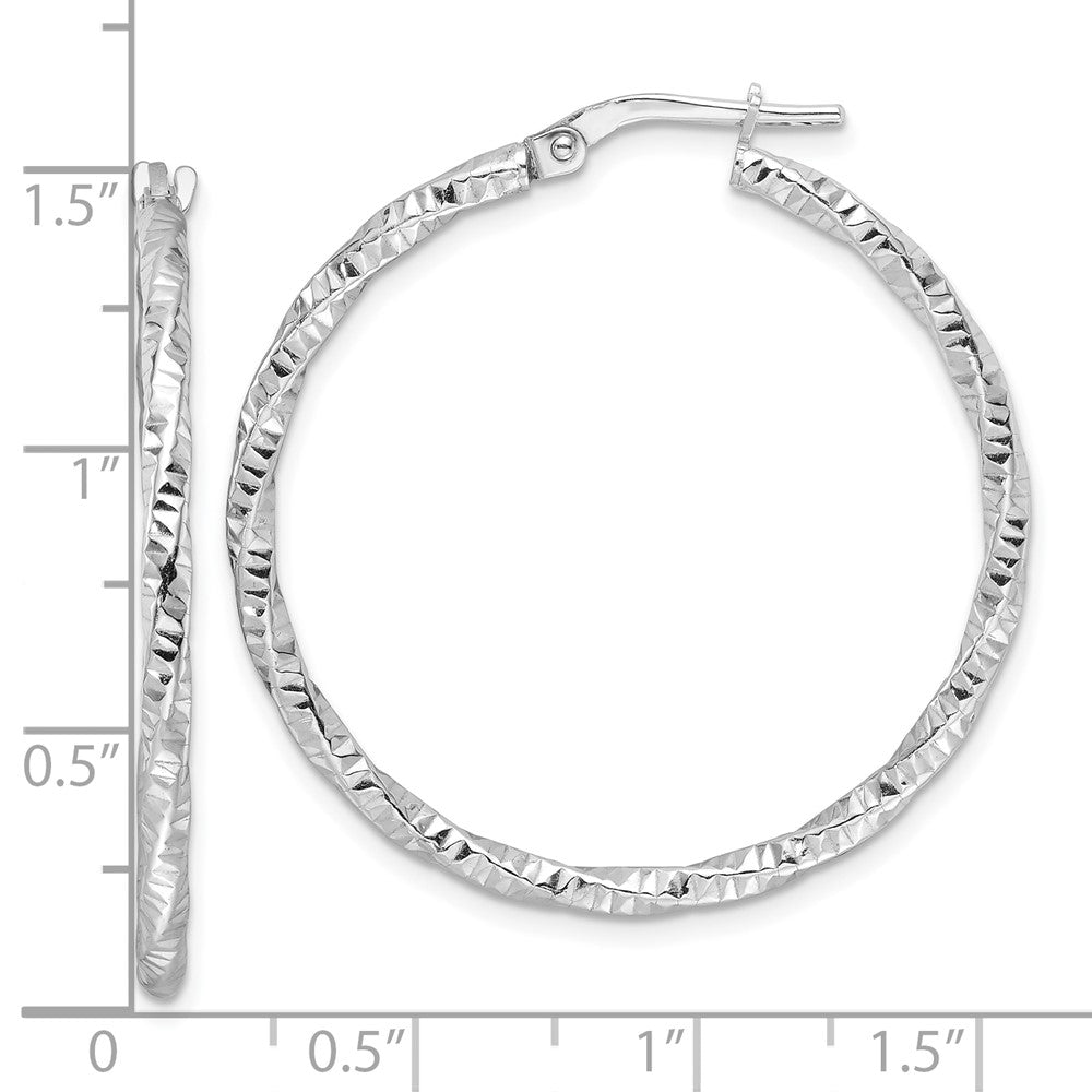 Sterling Silver Rhodium-plated Polished Diamond-cut Twist 2mm Hoop Earrings