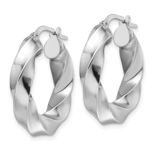 Sterling Silver Rhod-plated Polished 5.25mm Hollow Twisted Hoop Earrings
