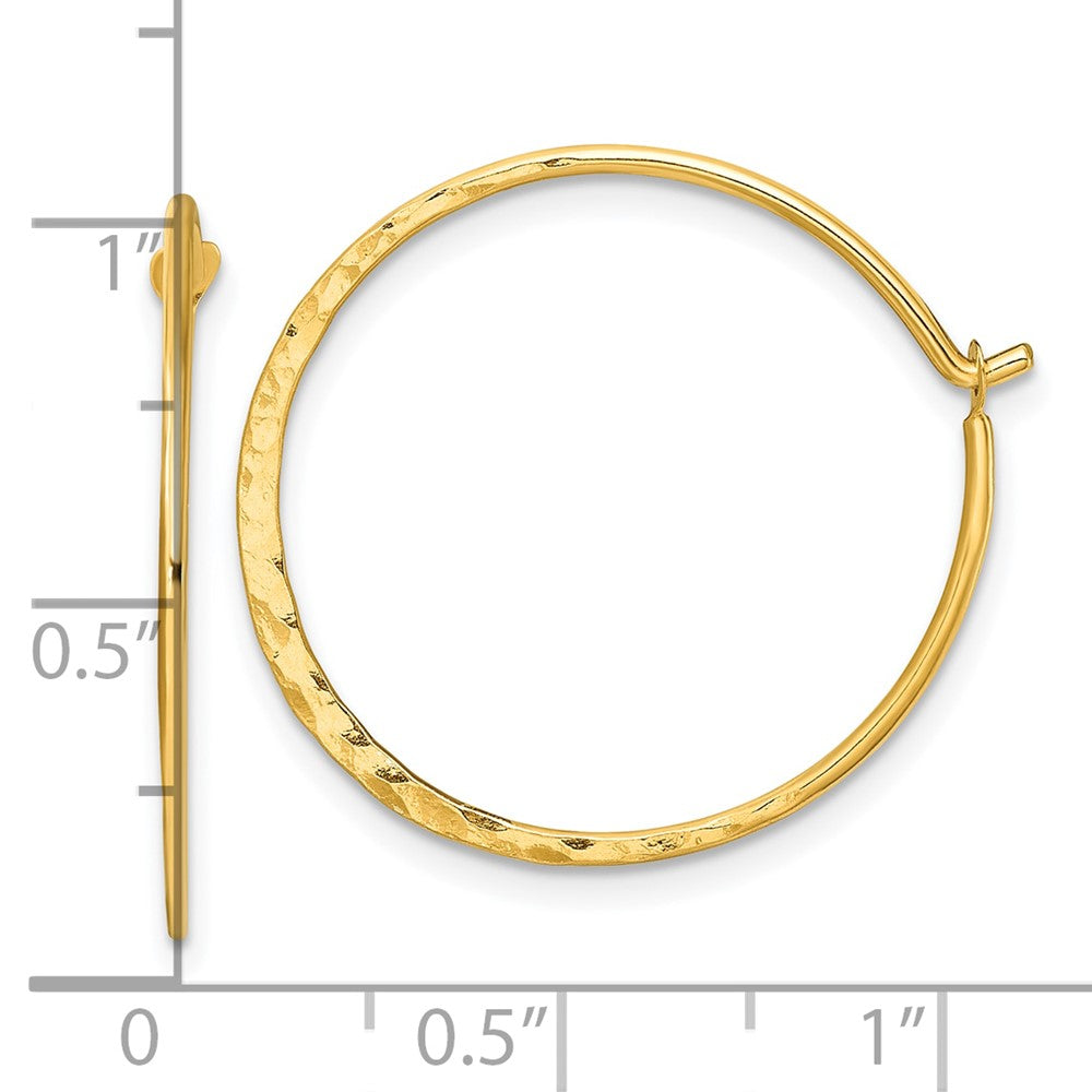 Sterling Silver Gold-tone Polished and Hammered Hoop Earrings