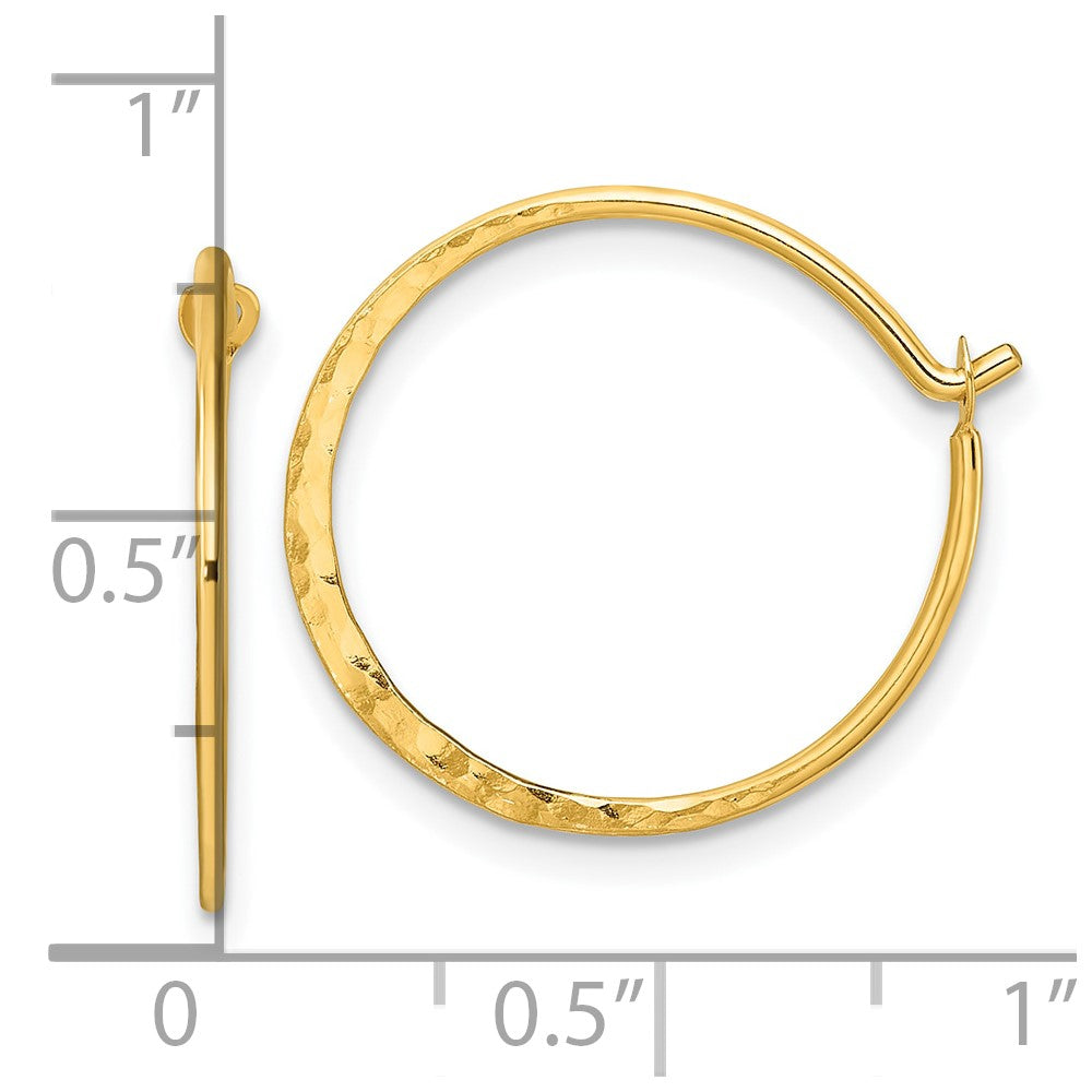 Sterling Silver Gold-tone Polished and Hammered Hoop Earrings