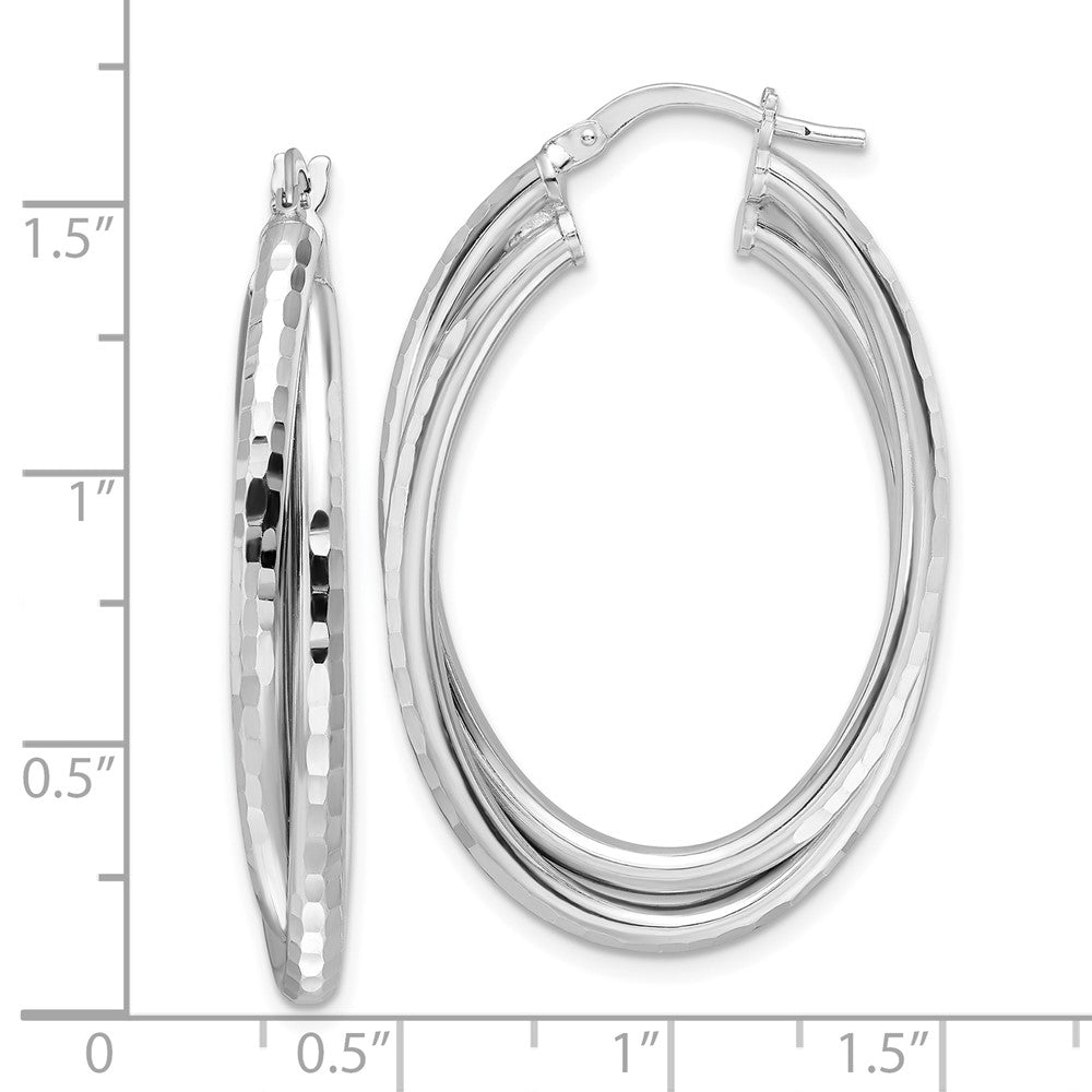 Sterling Silver Rhodium-plated Polished Diamond-cut Hoop Earrings