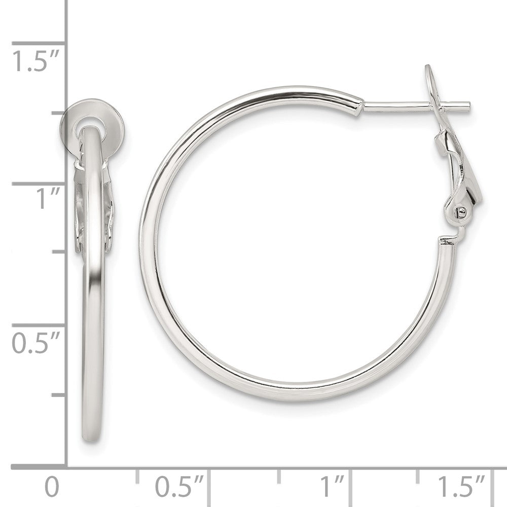 Sterling Silver Polished 1.75mm Omega Back Round Hoop Earrings