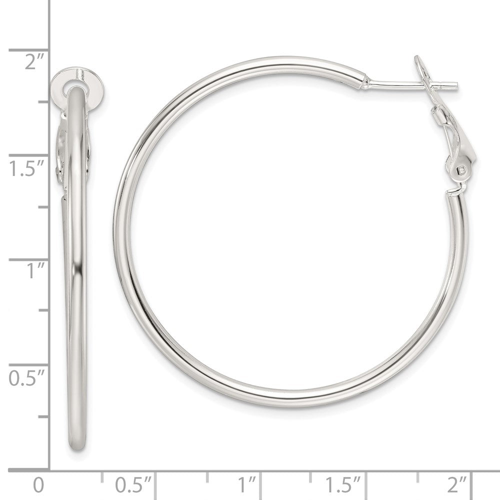 Sterling Silver Polished 41x2mm Omega Back Round Hoop Earrings