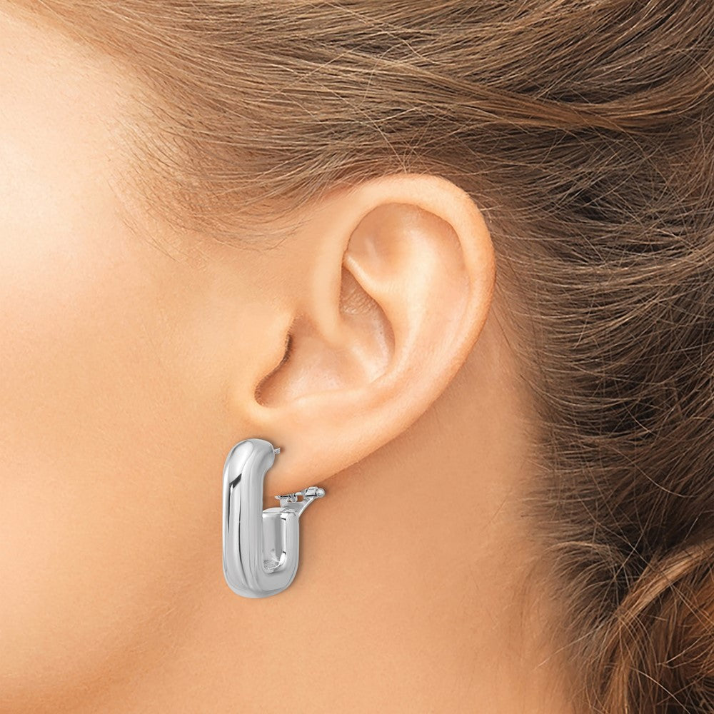 Sterling Silver Polished 3.25mm Omega Back Round Hoop Earrings