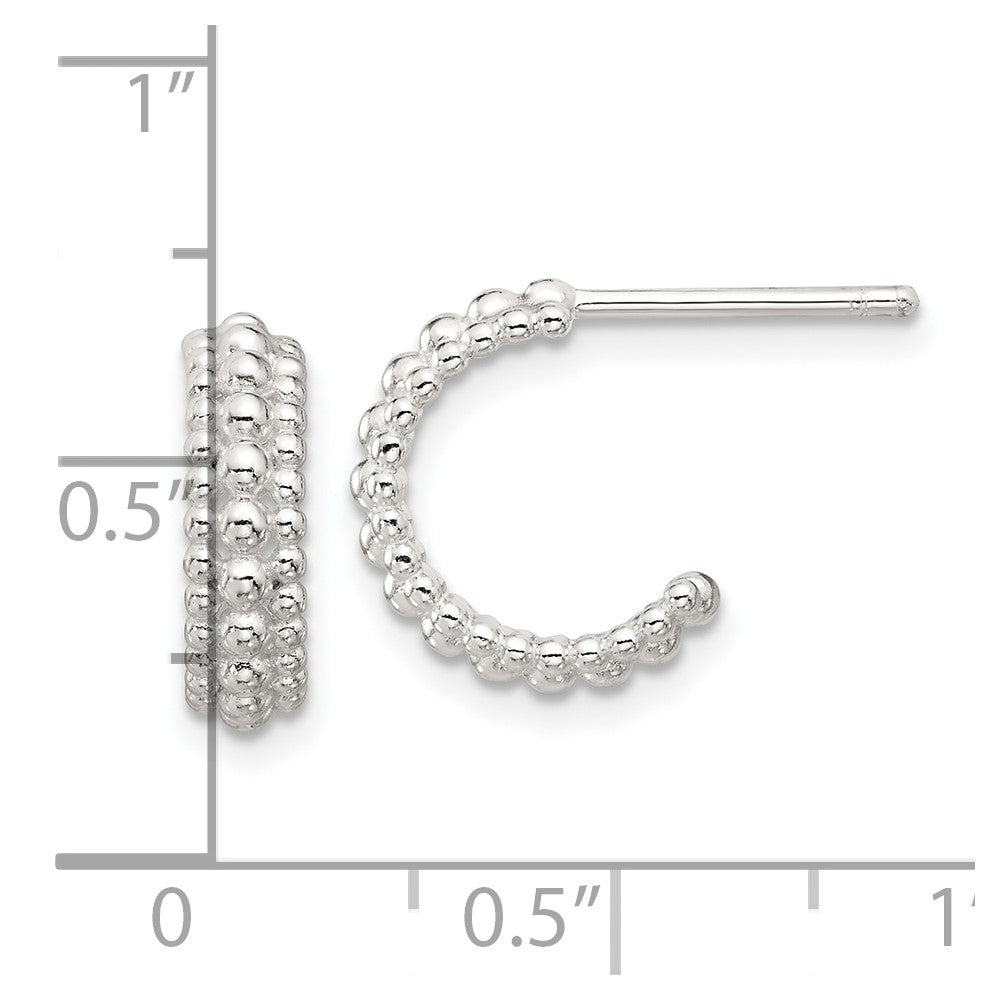 Sterling Silver E-coated Beaded C-Hoop Earrings