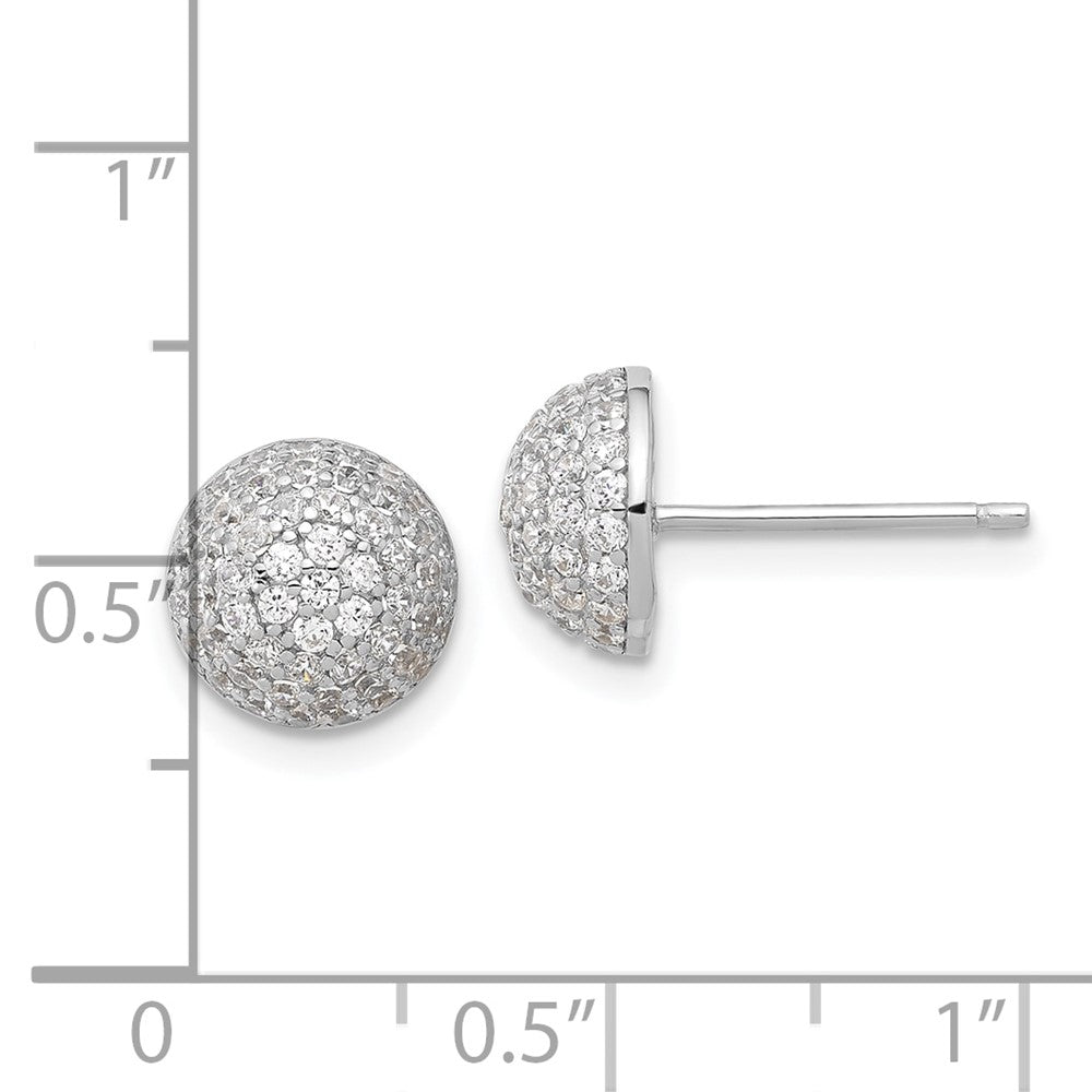 Sterling Silver Rhodium-plated Pav CZ Domed Post Earrings
