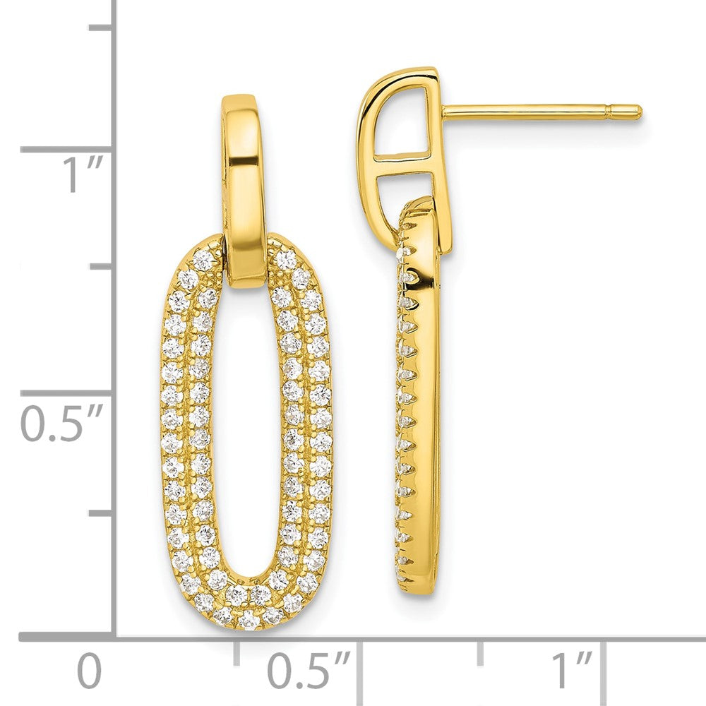 Sterling Silver Gold-tone Micro Pave CZ Post Dangle Earrings