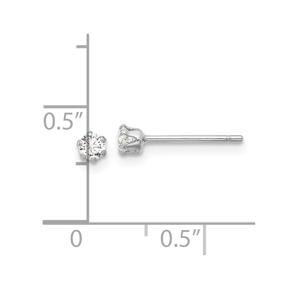 Sterling Silver RH-plated Polished 6 Prong 3mm CZ Post Stud Earrings