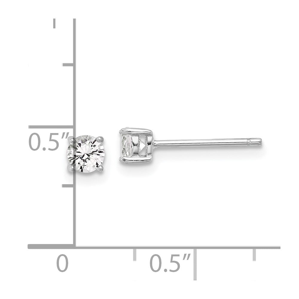 Sterling Silver RH-plated 4mm Created White Sapphire Stud Earrings
