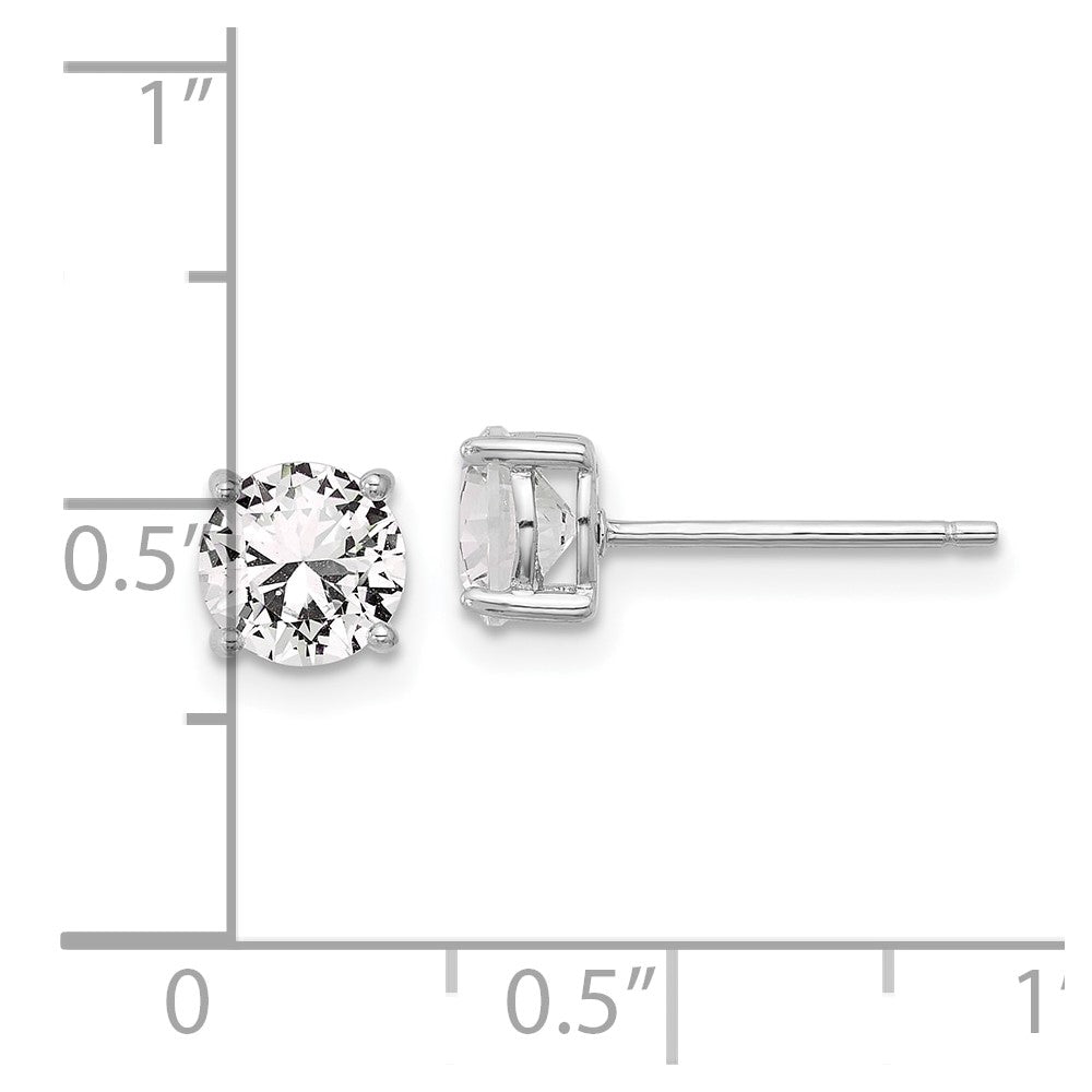 Sterling Silver RH-plated 6mm Created White Sapphire Stud Earrings