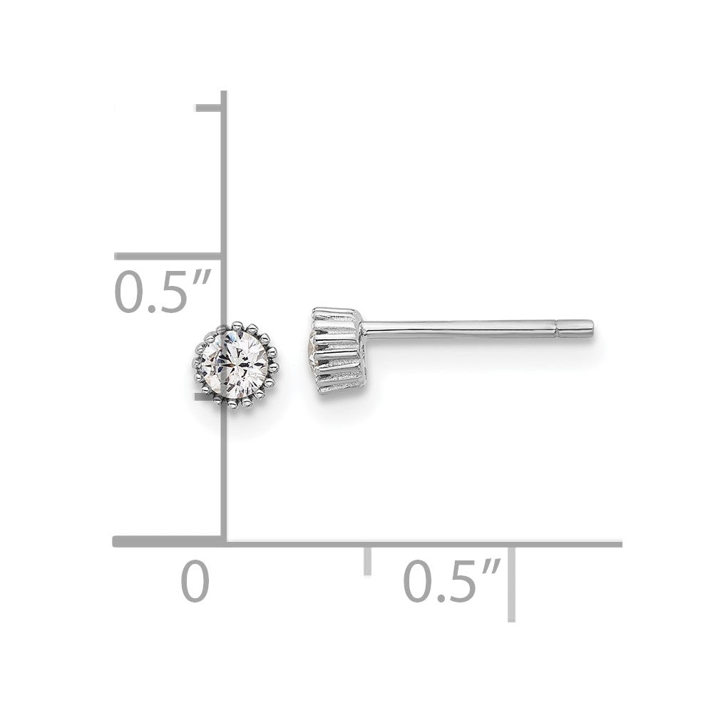 Sterling Silver Rhod-plated 3mm CZ Grooved Bezel Post Stud Earrings
