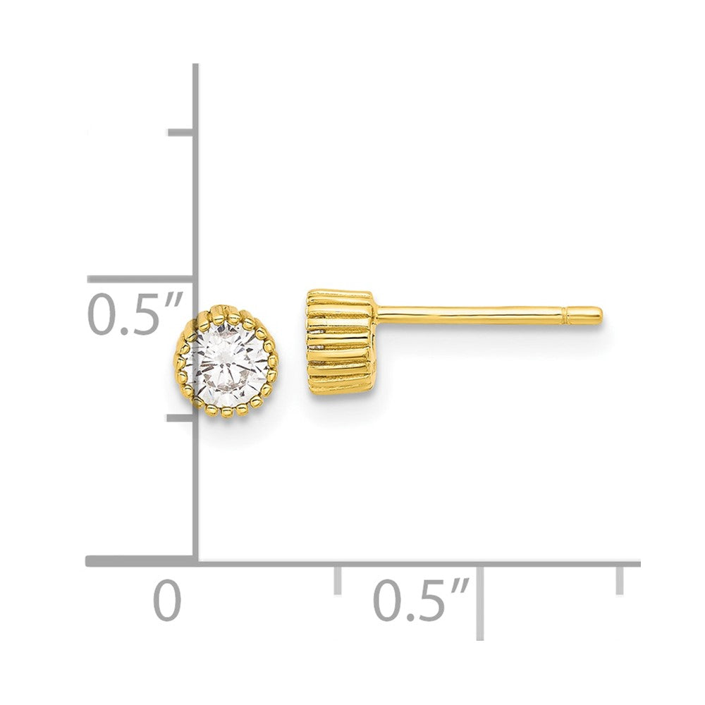 Sterling Silver Gold-tone 4mm CZ Grooved Bezel Post Stud Earrings