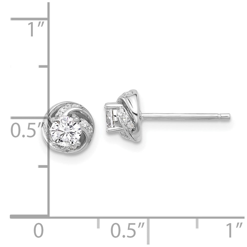 Sterling Silver Rhodium-plated Polished Swirl CZ Circle Post Earrings