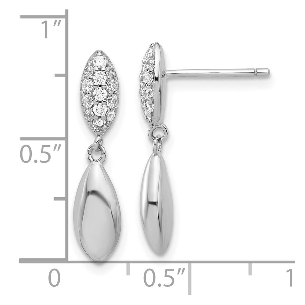 Sterling Silver Rhod-plated Polished CZ Teardrop Post Dangle Earrings