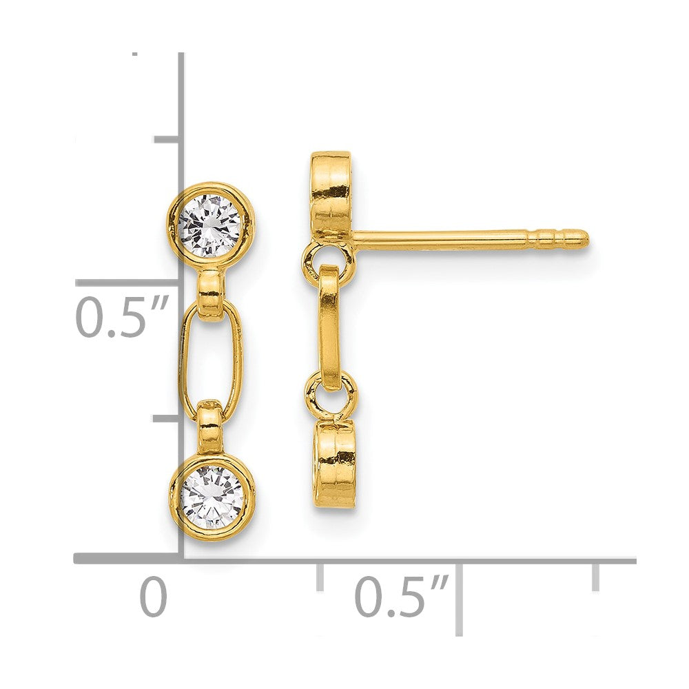 Sterling Silver Gold-tone Bezel CZ Post Dangle Earrings