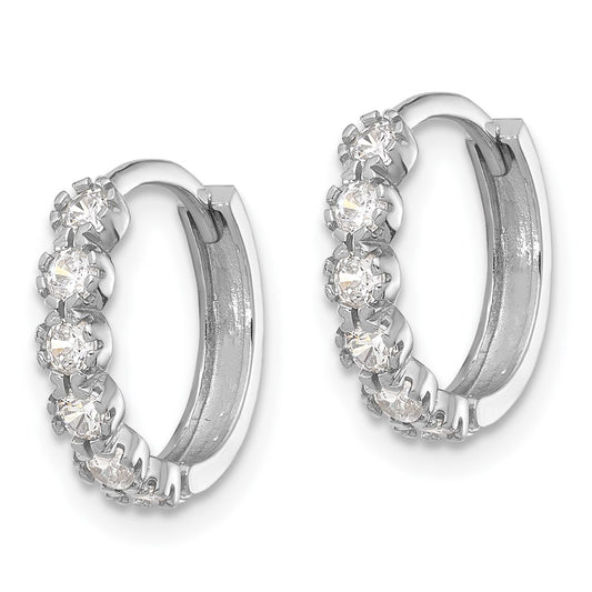 Sterling Silver Rhodium-plated Polished CZ Hinged Huggie Hoop Earrings