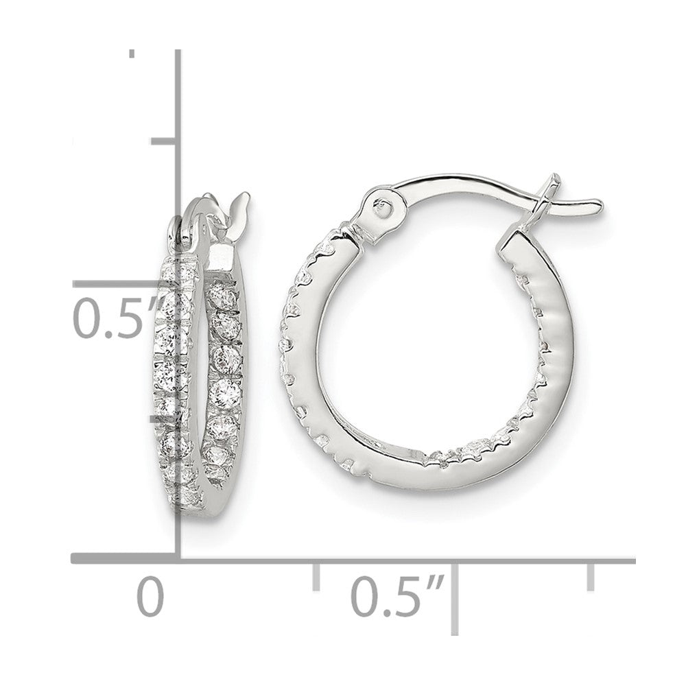 Sterling Silver Polished CZ In/Out Round Hoop Earrings