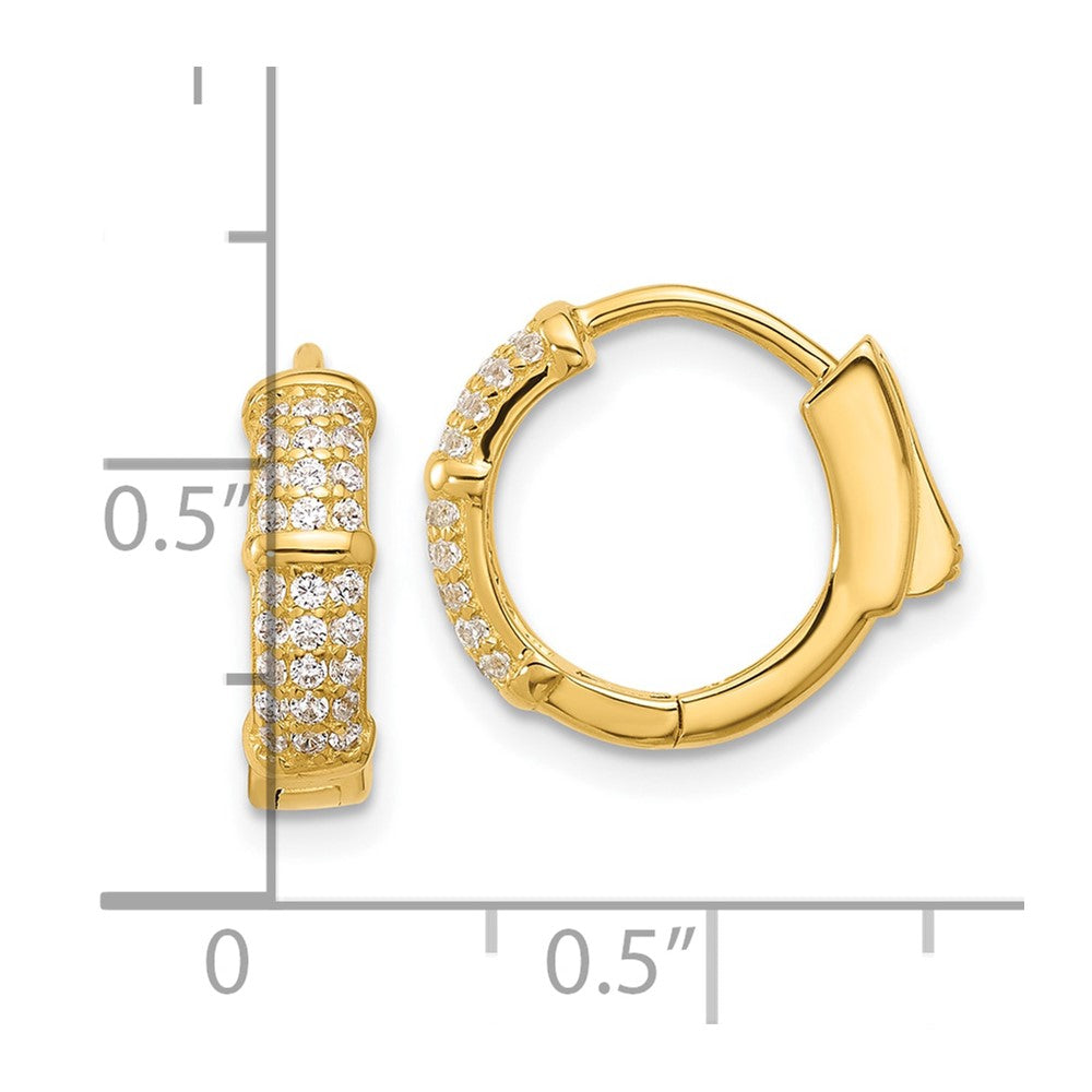 Sterling Silver Gold-tone 4mm CZ Hinged Huggie Hoop Earrings