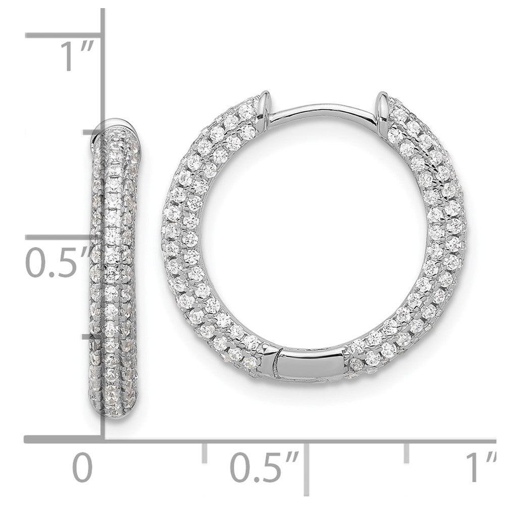 Sterling Silver Rhodium-plated Micro Pav CZ 3mm Hinged Hoop Earrings