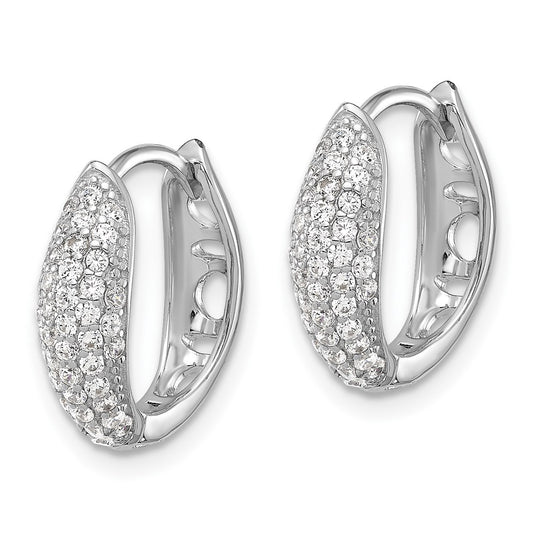 Sterling Silver Rhodium-plated Pav CZ Hinged Huggie Hoop Earrings