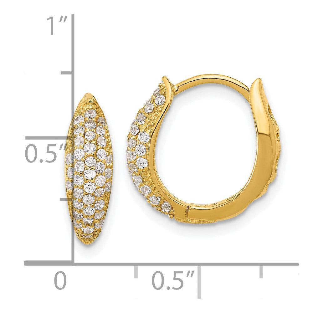 Sterling Silver Gold-tone Pav CZ Hinged Huggie Hoop Earrings