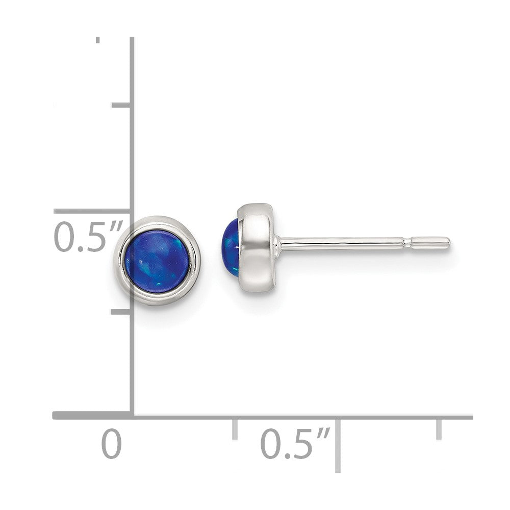 Sterling Silver Polished Blue Cabochon Opal Bezel Stud Earrings