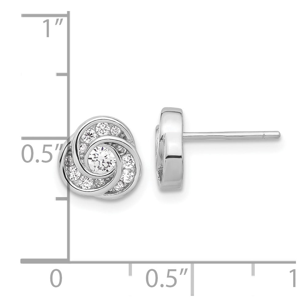 Sterling Silver Rhodium-plated with CZ Love Knot Post Earrings