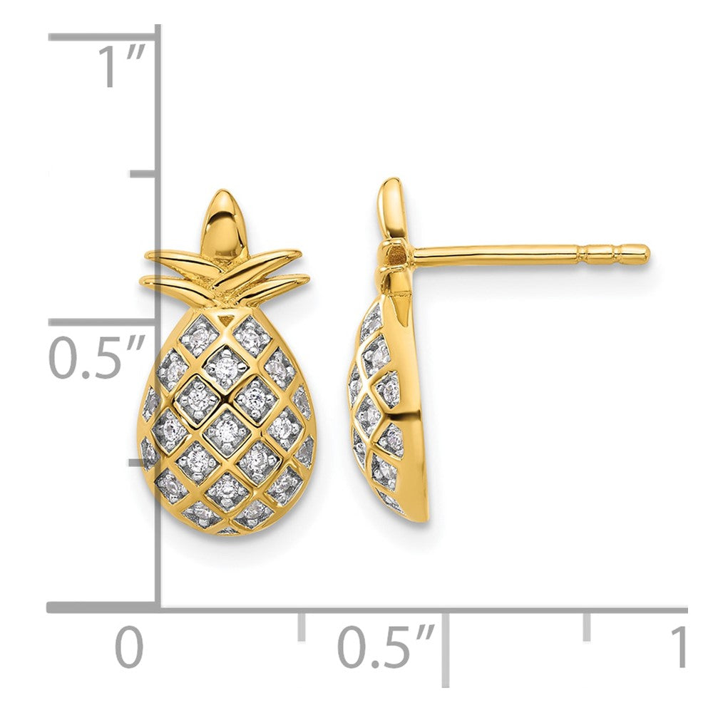 Pure Fire Sterling Silver Gold-tone CZ Pineapple Post Earrings