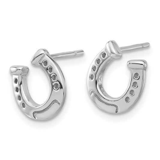 Sterling Silver Rhodium-plated Horseshoe Post Earrings