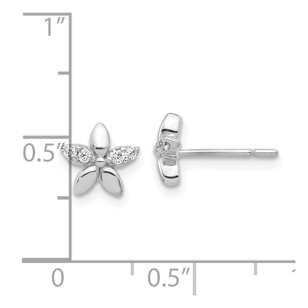 Sterling Silver Rhodium-plated CZ Flower Post Earrings