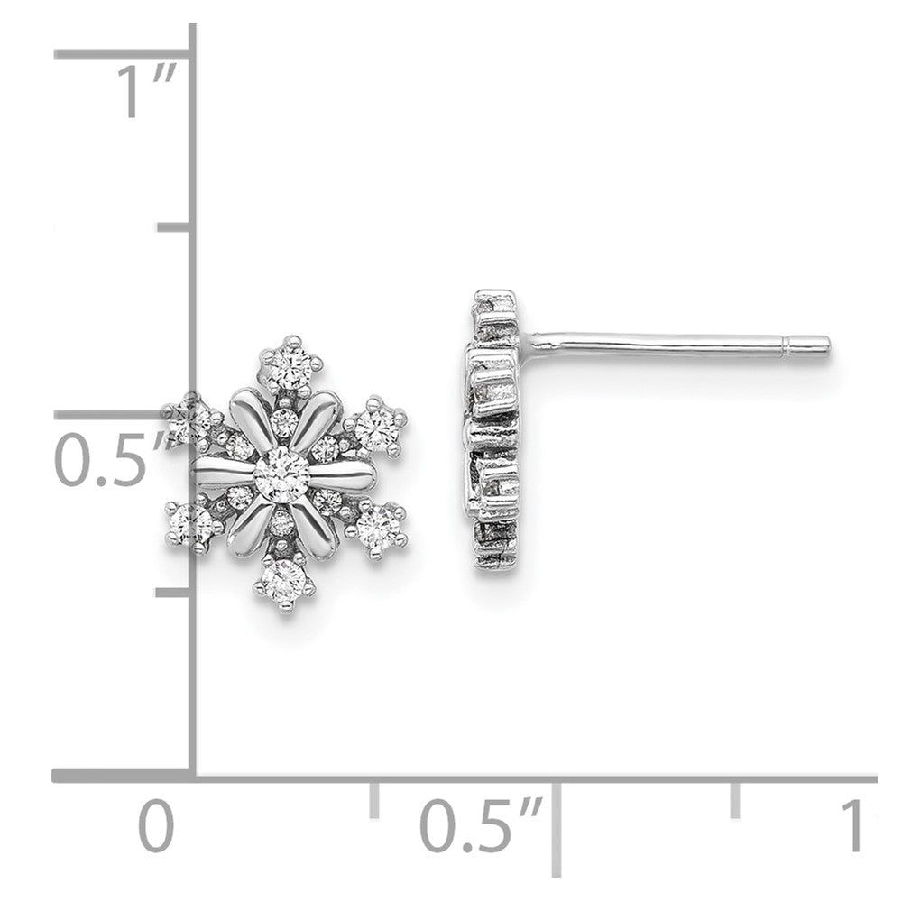 Sterling Silver Rhodium-plated CZ Snowflake Post Earrings