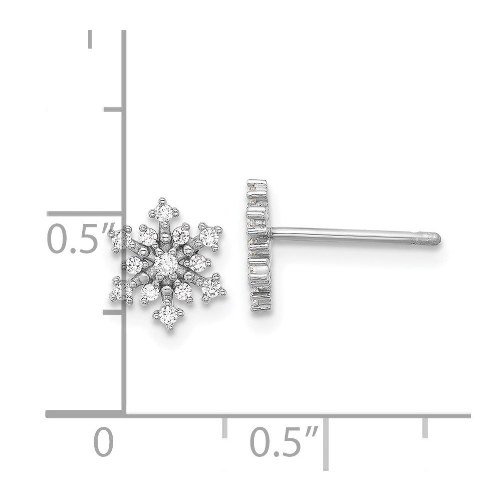 Sterling Silver Rhodium-plated Polished CZ Snowflake Post Earrings