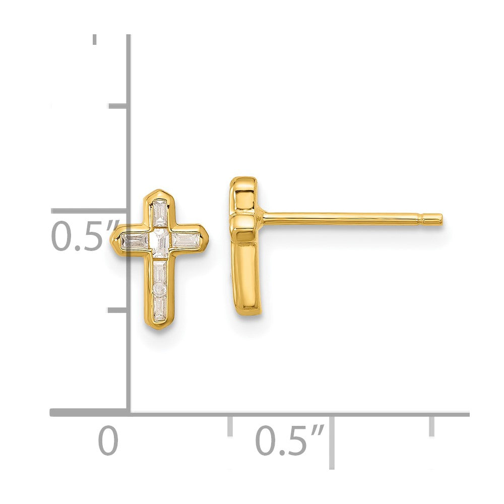 Affordable Expressions Sterling Silver Gold-tone Polished CZ Cross Post Earrings