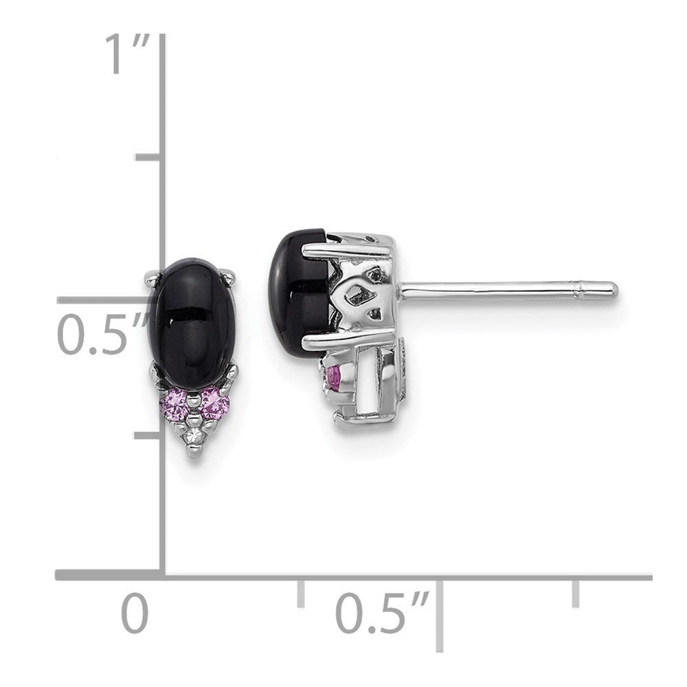 Sterling Silver Rh-plated Black Onyx .08 Cr.Pink Sapphire/Dia. Post Earring