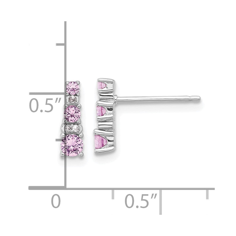 Sterling Silver Rh-plated .52Cr Pink Sapphire/.03Cr White Sapphire Earrings