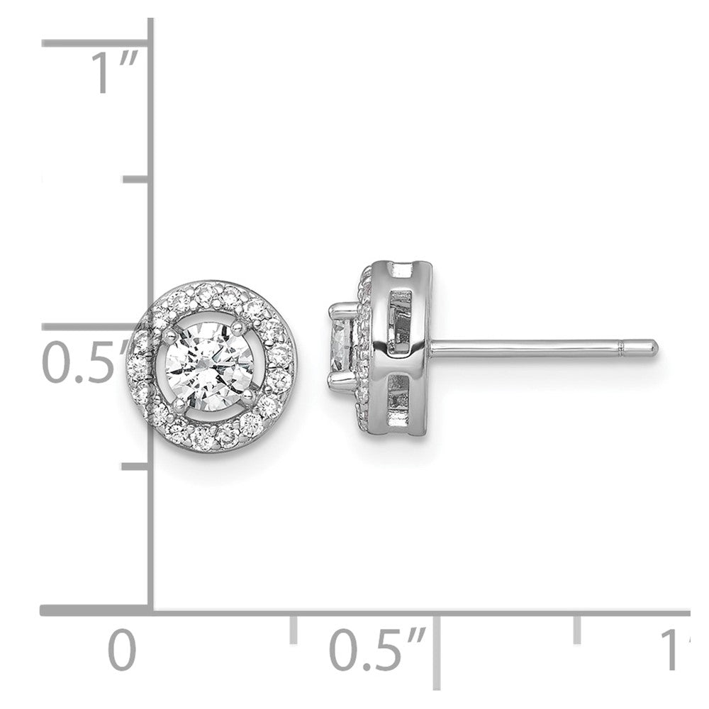 Sterling Silver Rhodium-plated Polished 8.0mm Round CZ Halo Post Earrings