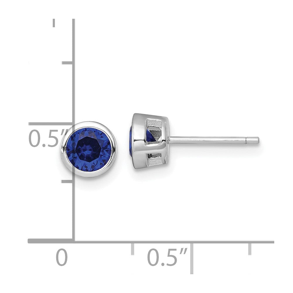 Sterling Silver Rhodium-plated Polished Bezel Set 6.2mm Round Blue CZ Stud Earrings