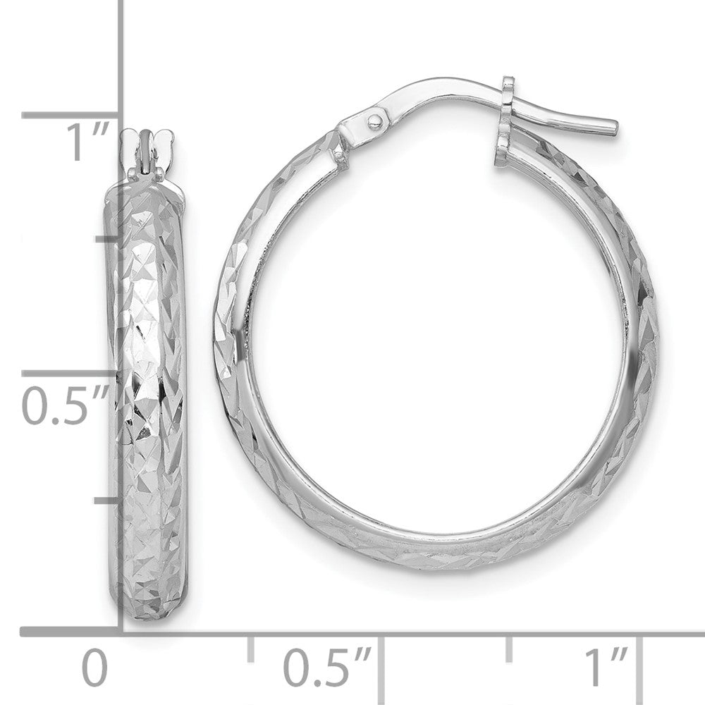 Sterling Silver Rhodium-plated Polished and Diamond-cut 4.00 x 25mm Tube Hoop Earrings