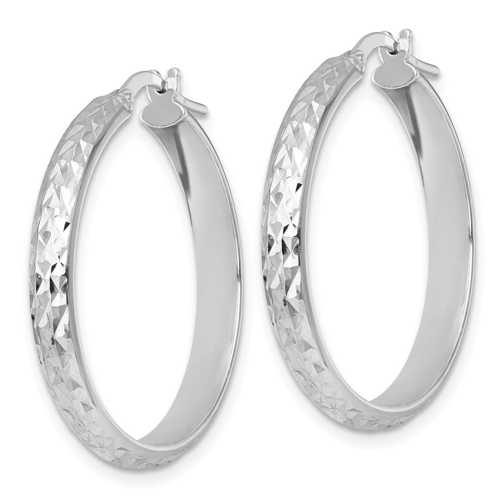 Sterling Silver Rhodium-plated Polished and Diamond-cut 4.00 x 30mm Tube Hoop Earrings