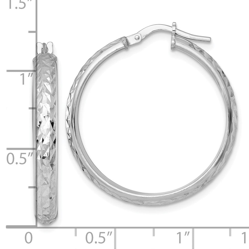Sterling Silver Rhodium-plated Polished and Diamond-cut 4.00 x 30mm Tube Hoop Earrings